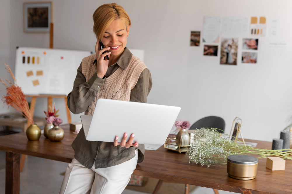 une assistante marketing avec son ordinateur portable