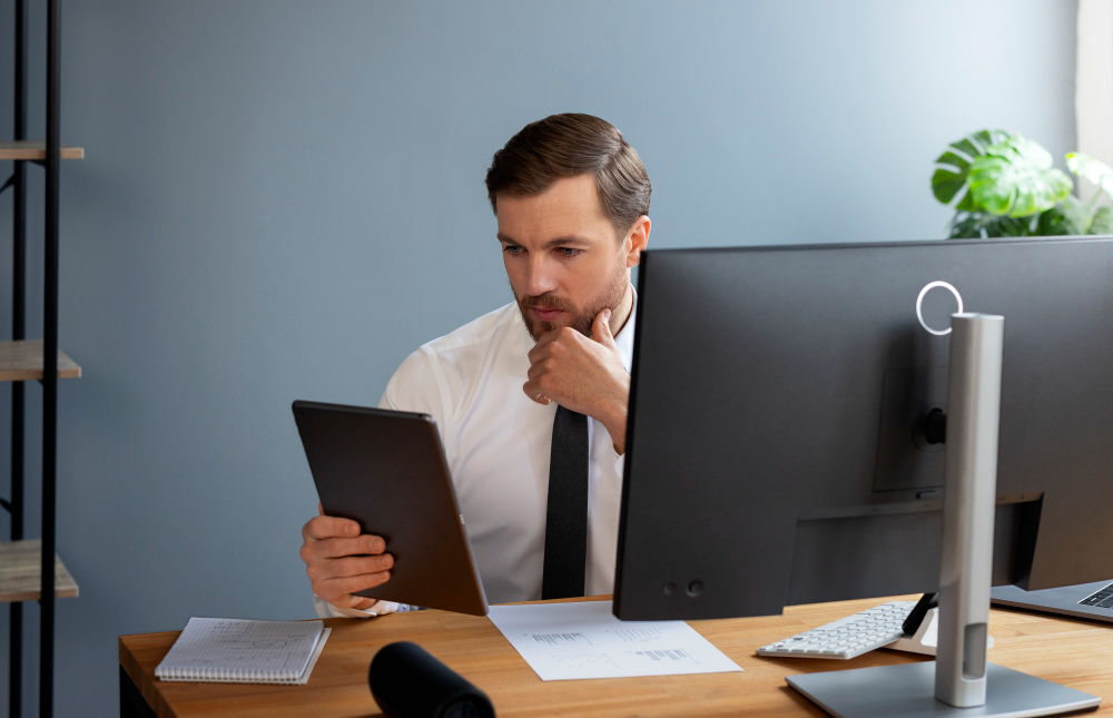 un homme au travail a son bureau